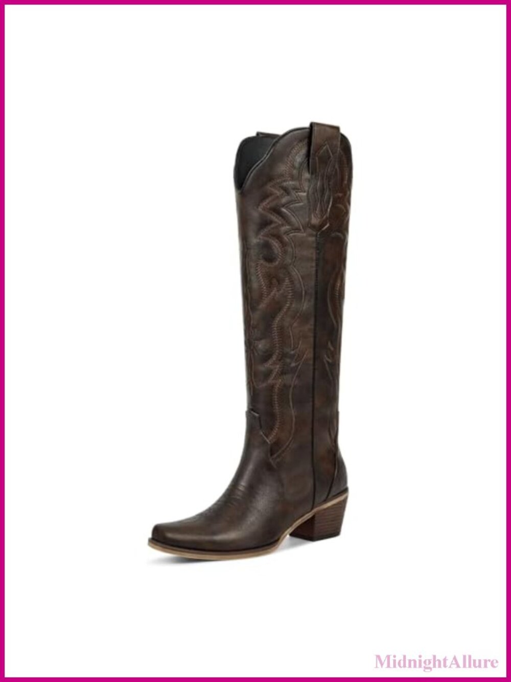 Knee High Cowboy Boots Women Faux Leather Low Heel